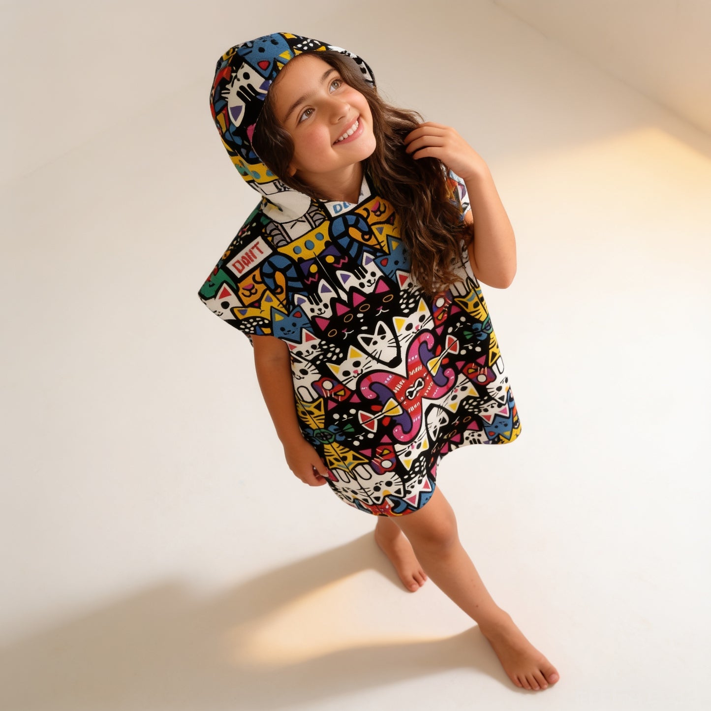 Comic Cat Graffiti Hooded Poncho