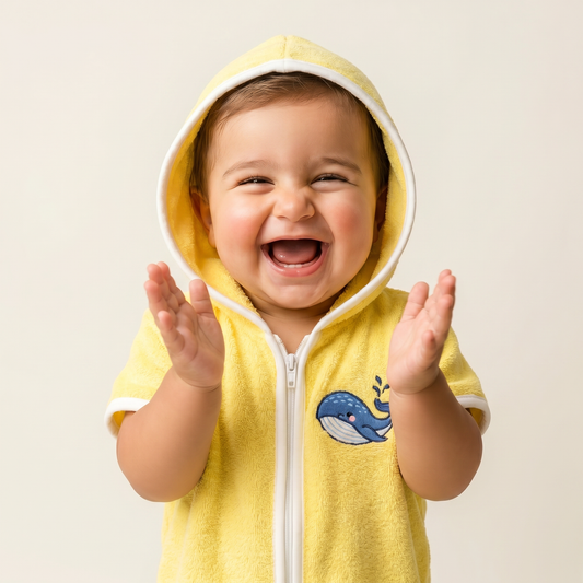 Little Yellow Whale Hooded Towel Poncho