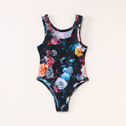 Flower Splash: Vibrant One-Piece Swimsuit for Toddlers"