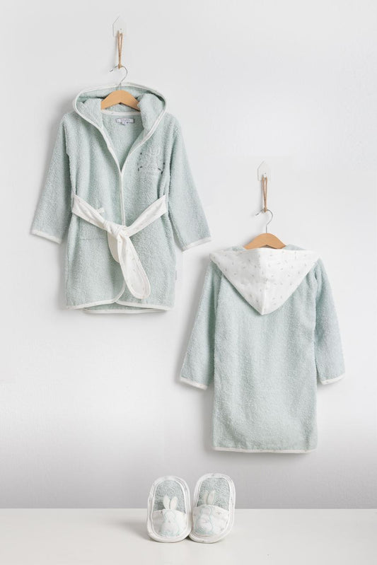 Teddy bear baby bathrobe set of 2 mint green