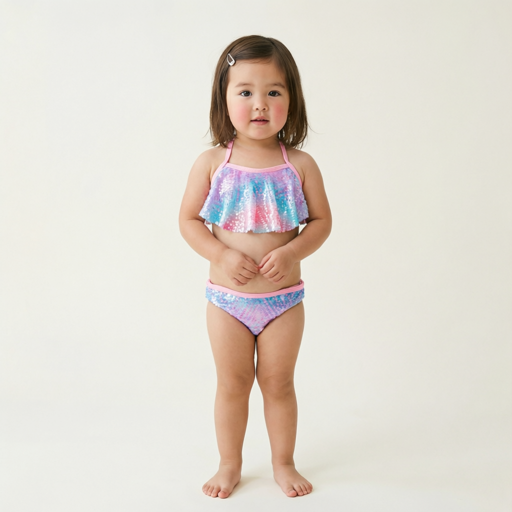 Shimmering Pastel Mermaid Ruffle  Swimsuit