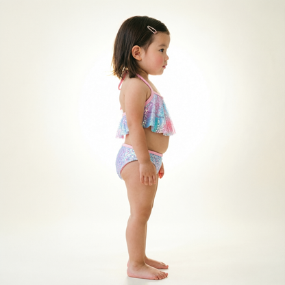 Shimmering Pastel Mermaid Ruffle  Swimsuit