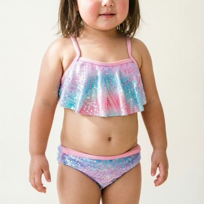Shimmering Pastel Mermaid Ruffle  Swimsuit