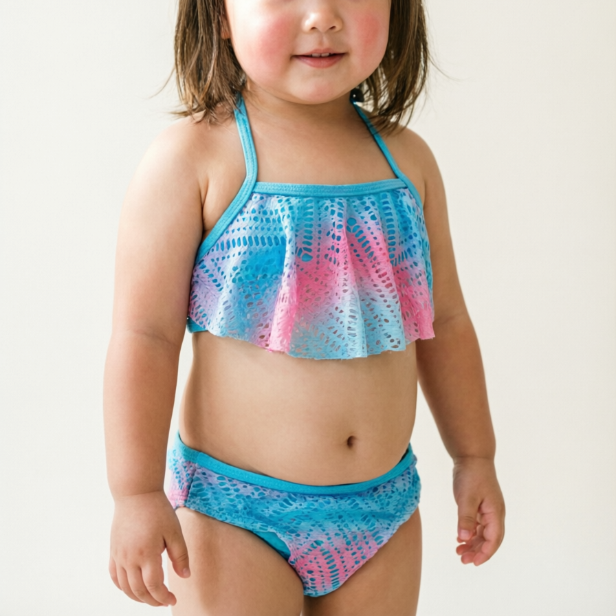 Shimmering Pastel Mermaid Ruffle  Swimsuit