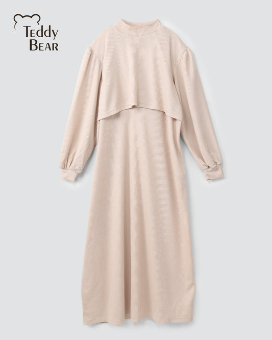 Soft and comfortable ribbed ribbed dresses for pregnancy and post-pregnancy for a comfortable, quick and easy outing Beige color .