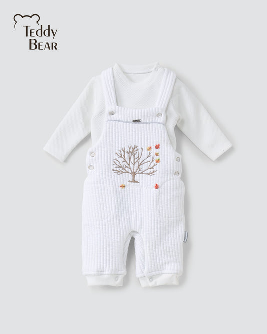 Luxurious Set of 2 Baby  Velvet Overalls in Premium Egyptian Cotton Color ecru