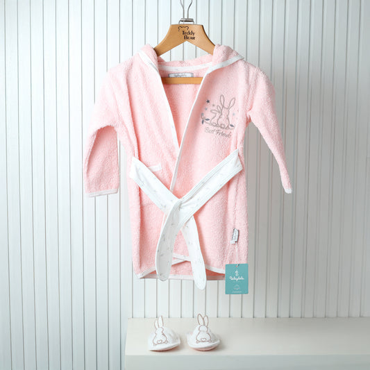 Teddy bear baby bathrobe set of 2 pink