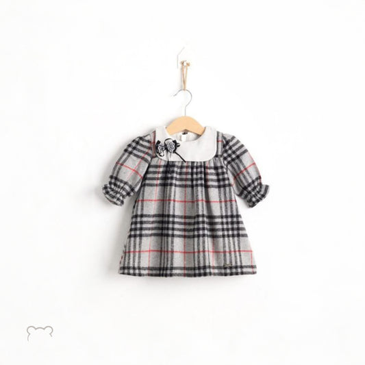 Teddy bear Beautiful Girls grey Tartan Dress