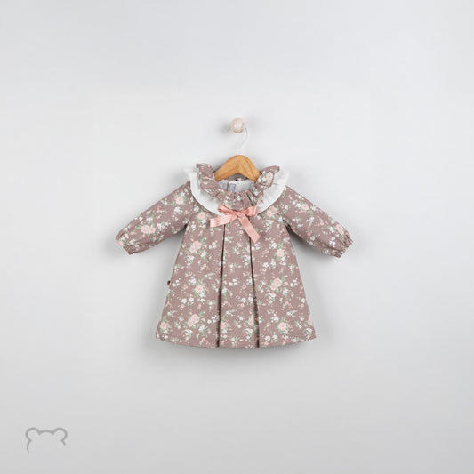 Girls' Brown Long Sleeve Floral Dress