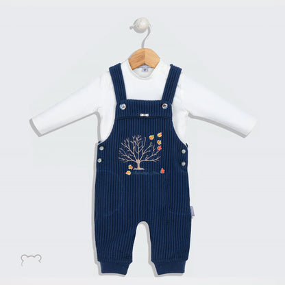 Luxurious Set of 2 Baby  Velvet Overalls in Premium Egyptian Cotton Color navy blue