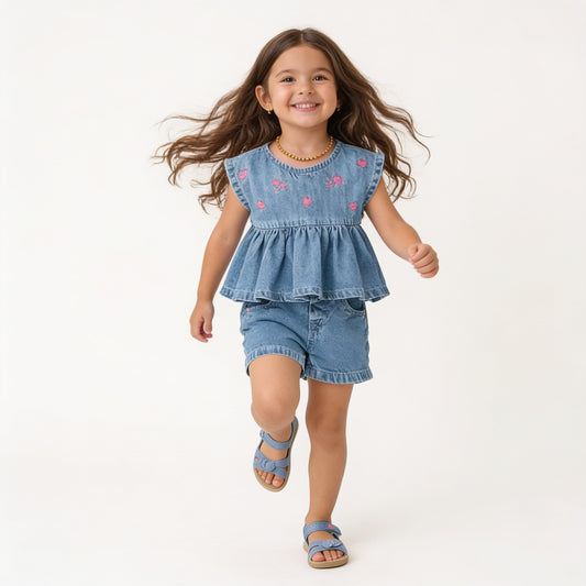 Sweet Blossom Denim Peplum Set
