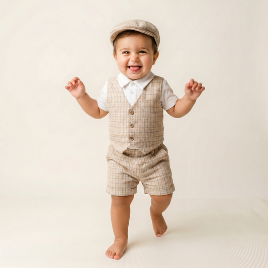 Vintage Plaid Vest & Shorts Set