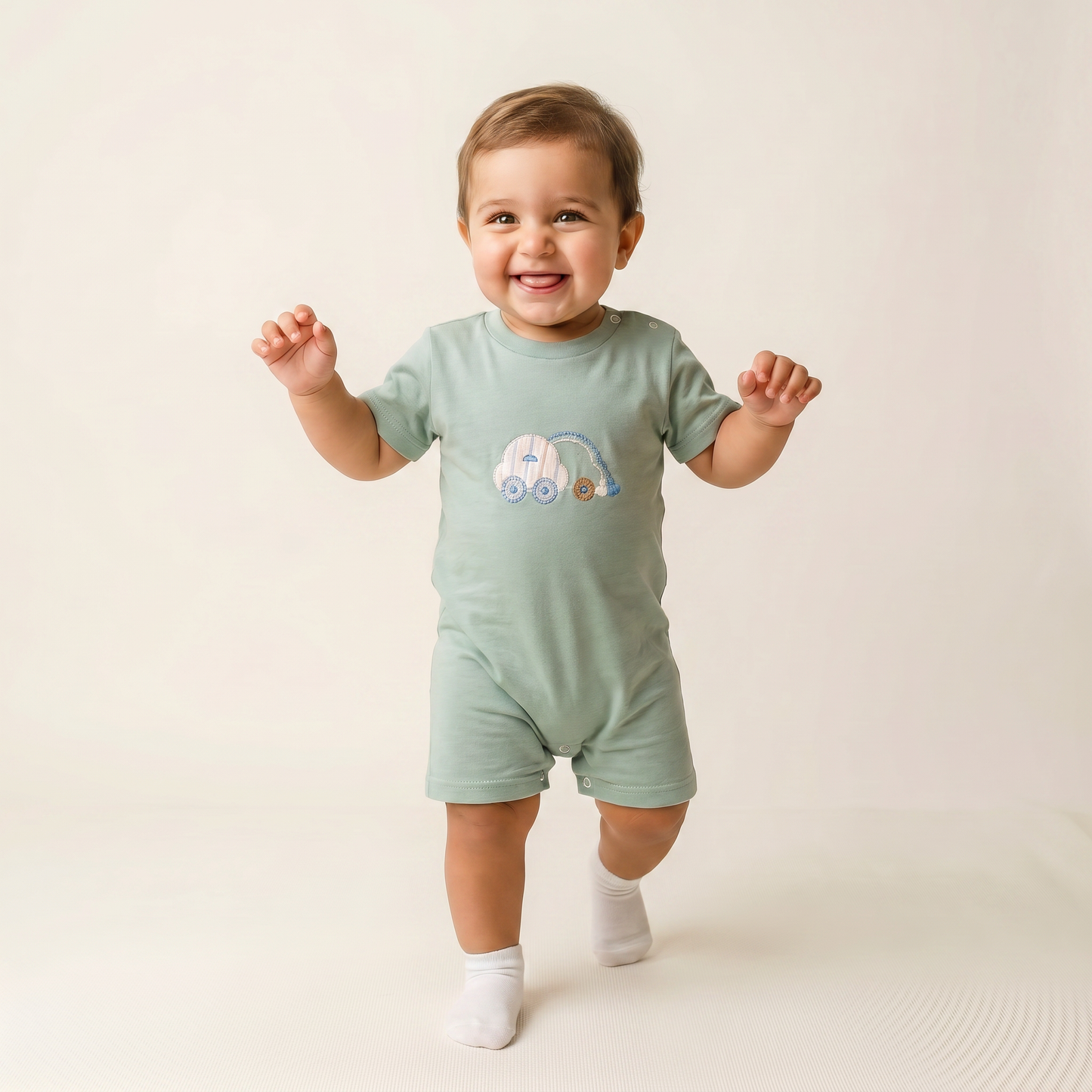 Sweet Sage Embroidered Romper