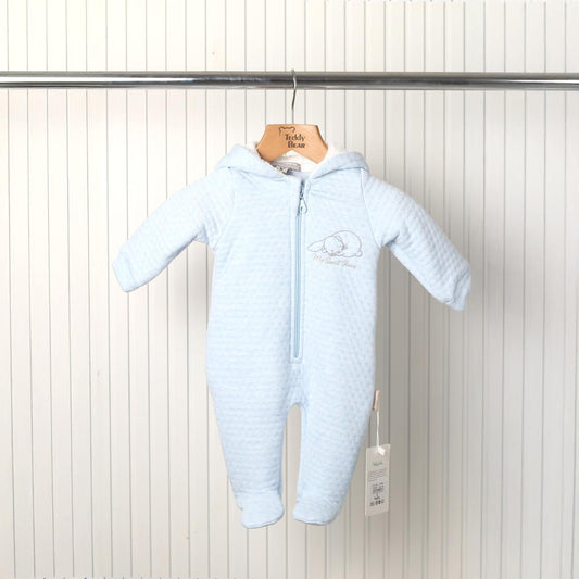 Teddy bear Blue  Knitted BUNNY Pramsuit.