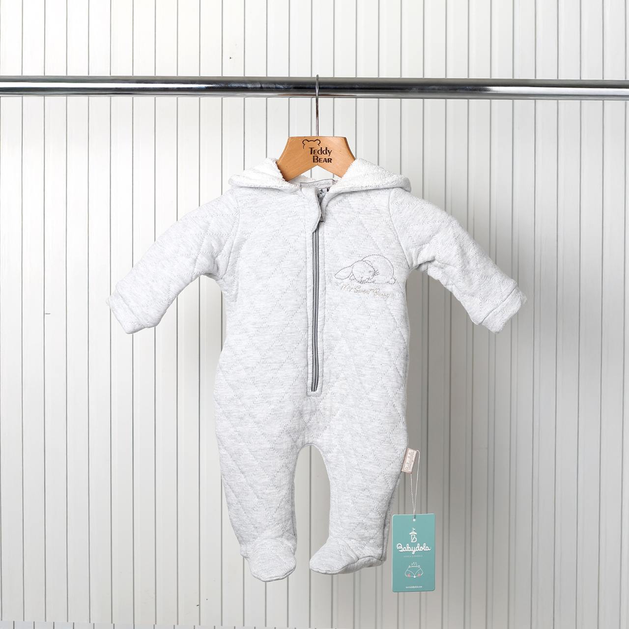 Teddy bear GREY  Knitted BUNNY Pramsuit.