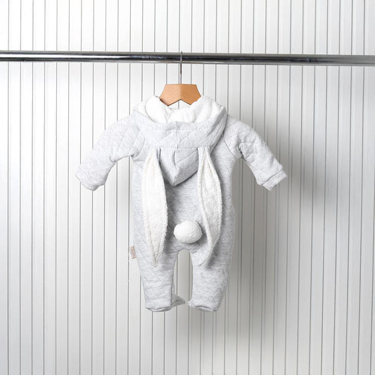 Teddy bear GREY  Knitted BUNNY Pramsuit.