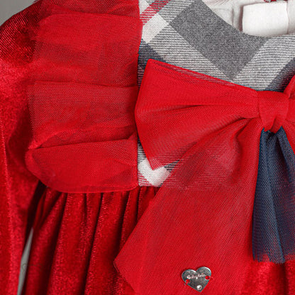 Red Tartan Baby Girl dress with frill details.