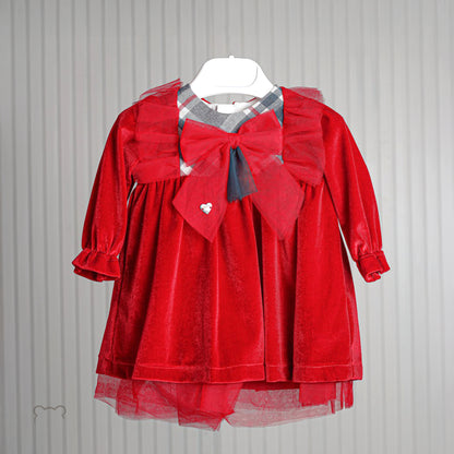 Red Tartan Baby Girl dress with frill details.